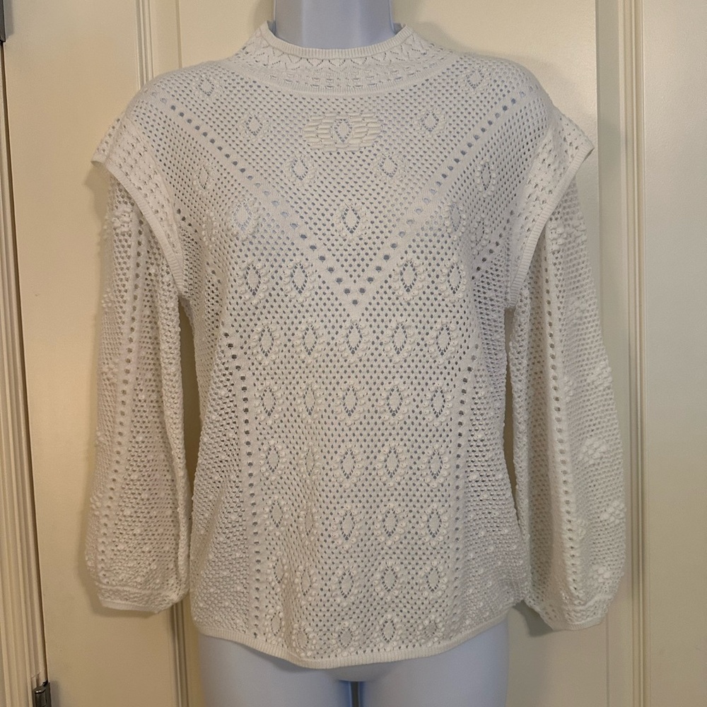 White House Black Market white Pointelle Pullover Size Small - Picture 5 of 13